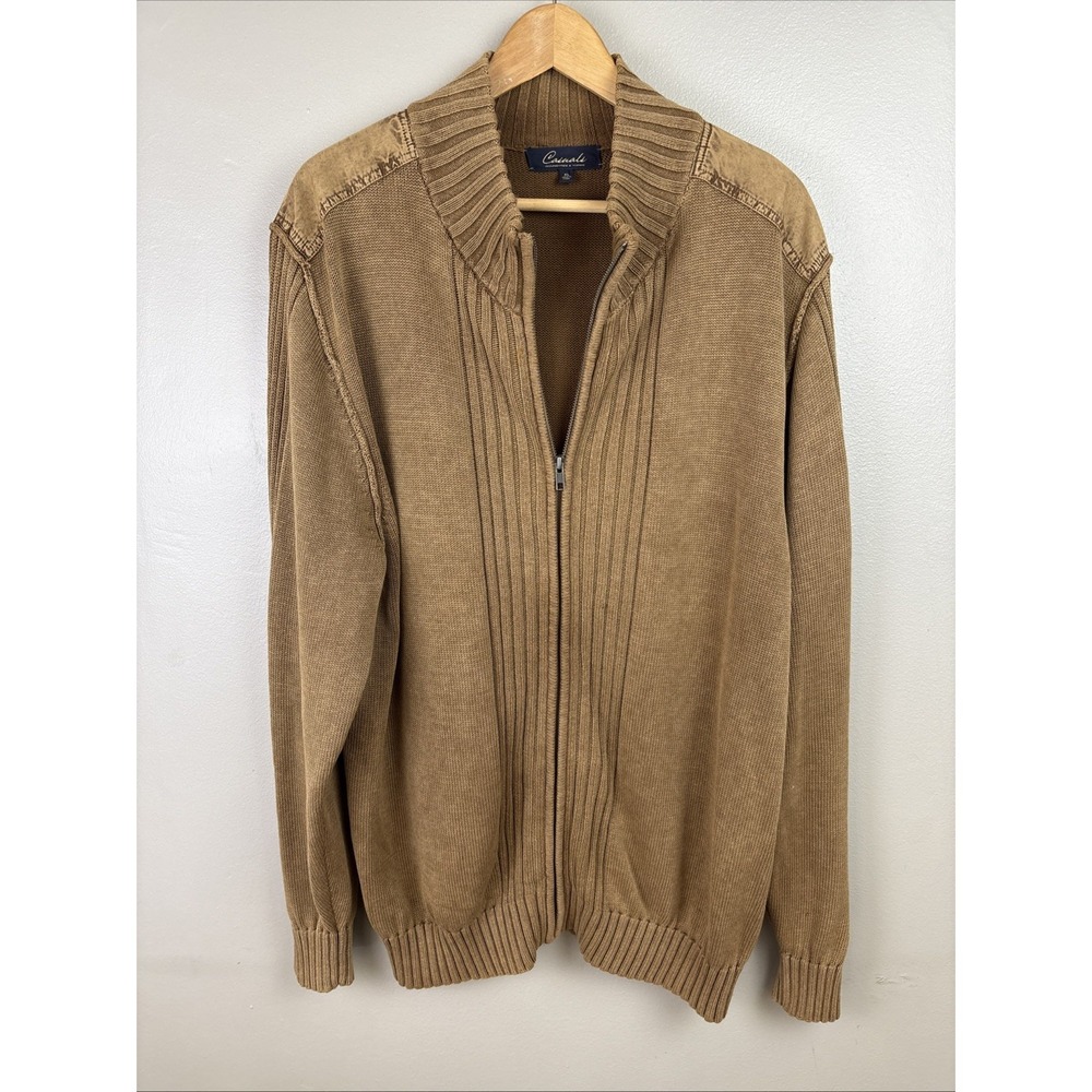 Long Sleeve Full Zip Sweater Cable Knit Size XL Brown Roundtree And York
